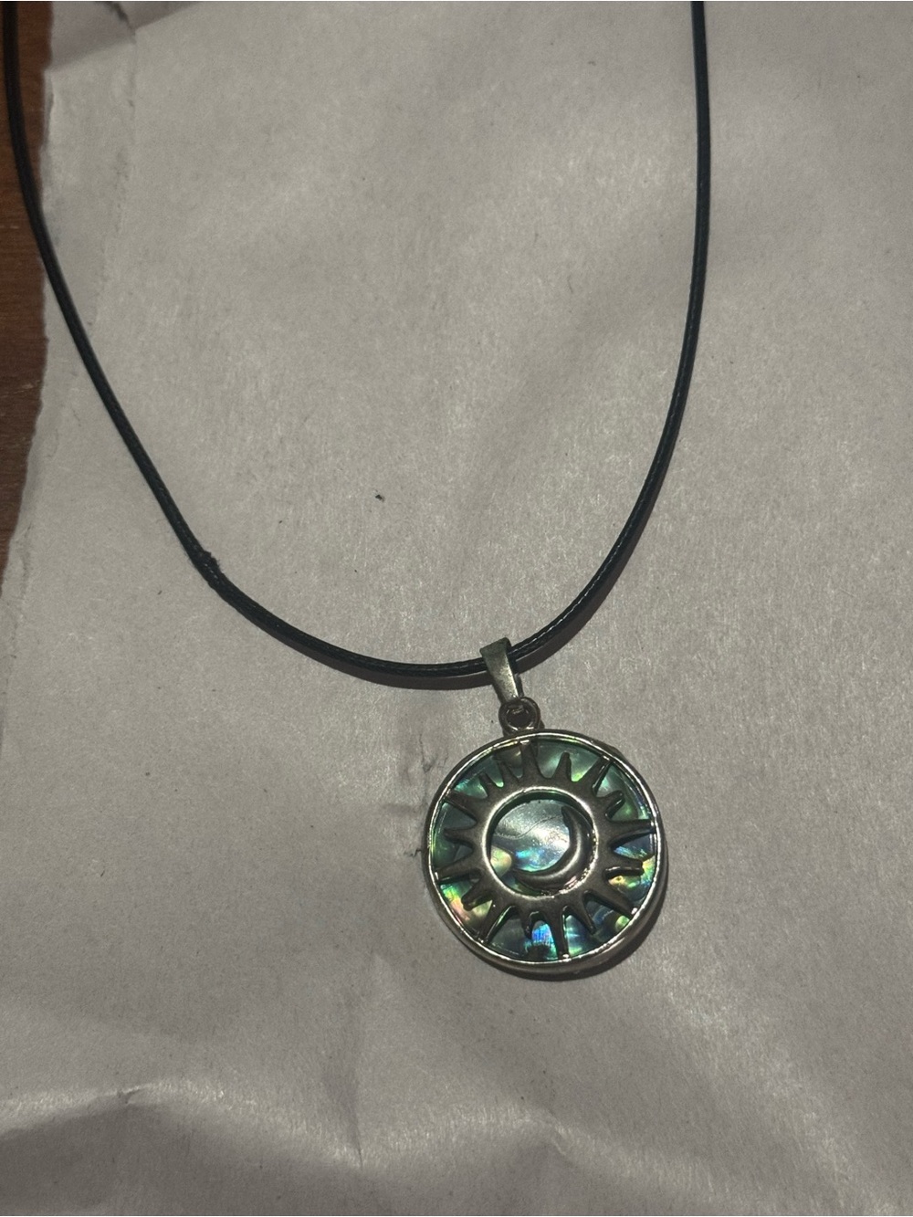 Sunburst Abalone Pendant Necklace - Black Cord